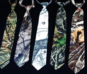 Mens Pre Tied Camo Neck Tie Choice of Mossy Oak Breakup , Infinity, Shadowgrass, Winter Branch, Realtree Ap, max-4