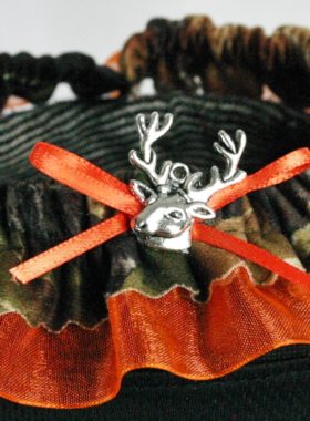 The Formal Sportsman Garter: Mossy Oak ® Break Up , Blaze Orange Trim & Buck Charm