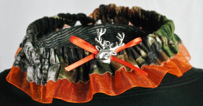 The Formal Sportsman Garter: Mossy Oak ® Break Up , Blaze Orange Trim & Buck Charm