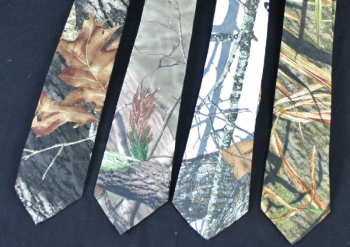 Camo Self Tie Necktie Available in New Mossy Oak Breakup, Realtree AP, Winter Brush, Shadowgrass